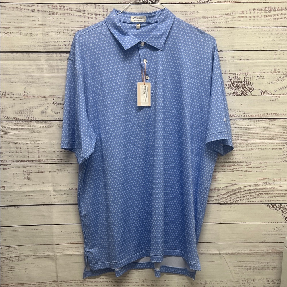 NWT Peter Millar Light Blue Tiny Skulls Golf Polo